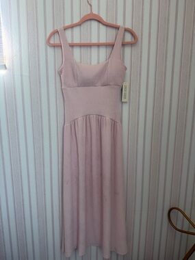 Light Pink Ribbed Tank Midi Dress - Unbranded